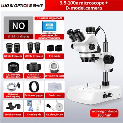 Mikroskop Stereo Trinokular Dengan Sumber Cahaya Atas Dan Bawah Kamera D, Pembesaran 3.5-100X Untuk Pengecaman Jam Tangan